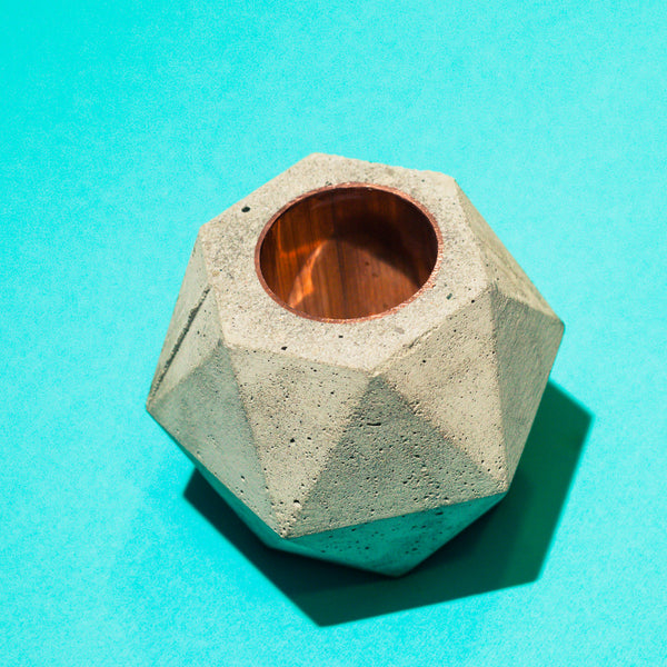 Copper Facets Concrete Candle Holder