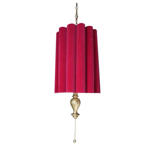Pair of Raspberry Mid-Century Modern Hanging Lamps